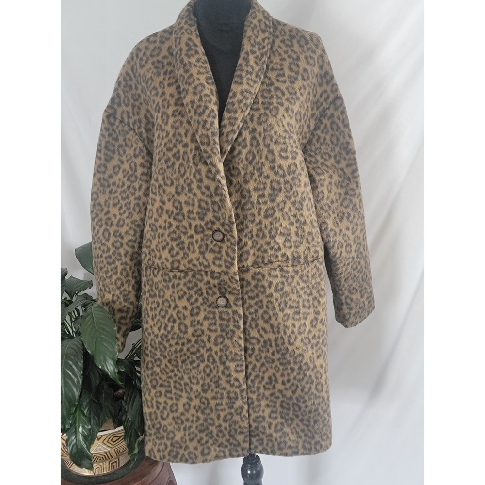 Old Navy Womens Leopard Print Wool Blend Car Coat Brown Animal Print Large‎